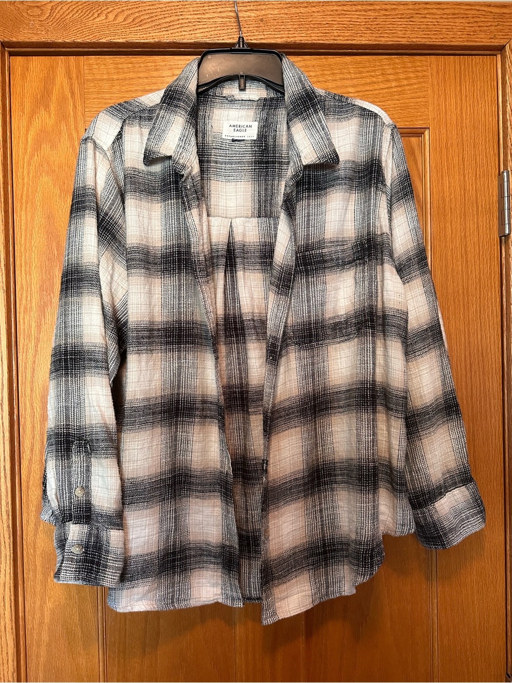 American Eagle Outfitters Black, tan and White Plaid Button-Down Shirt